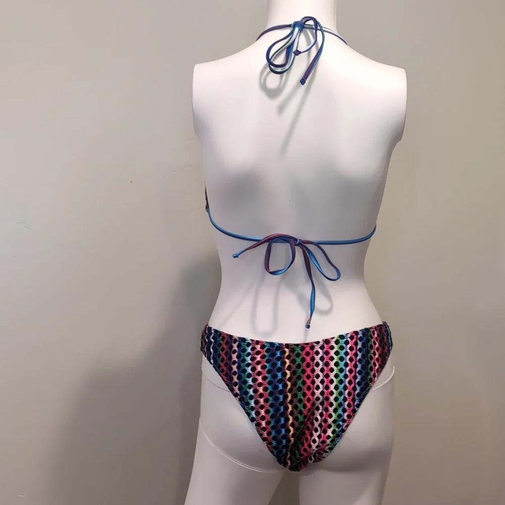 SHEIN Multicolor Strappy Halter Bikini With Matching Coverup Size Medium